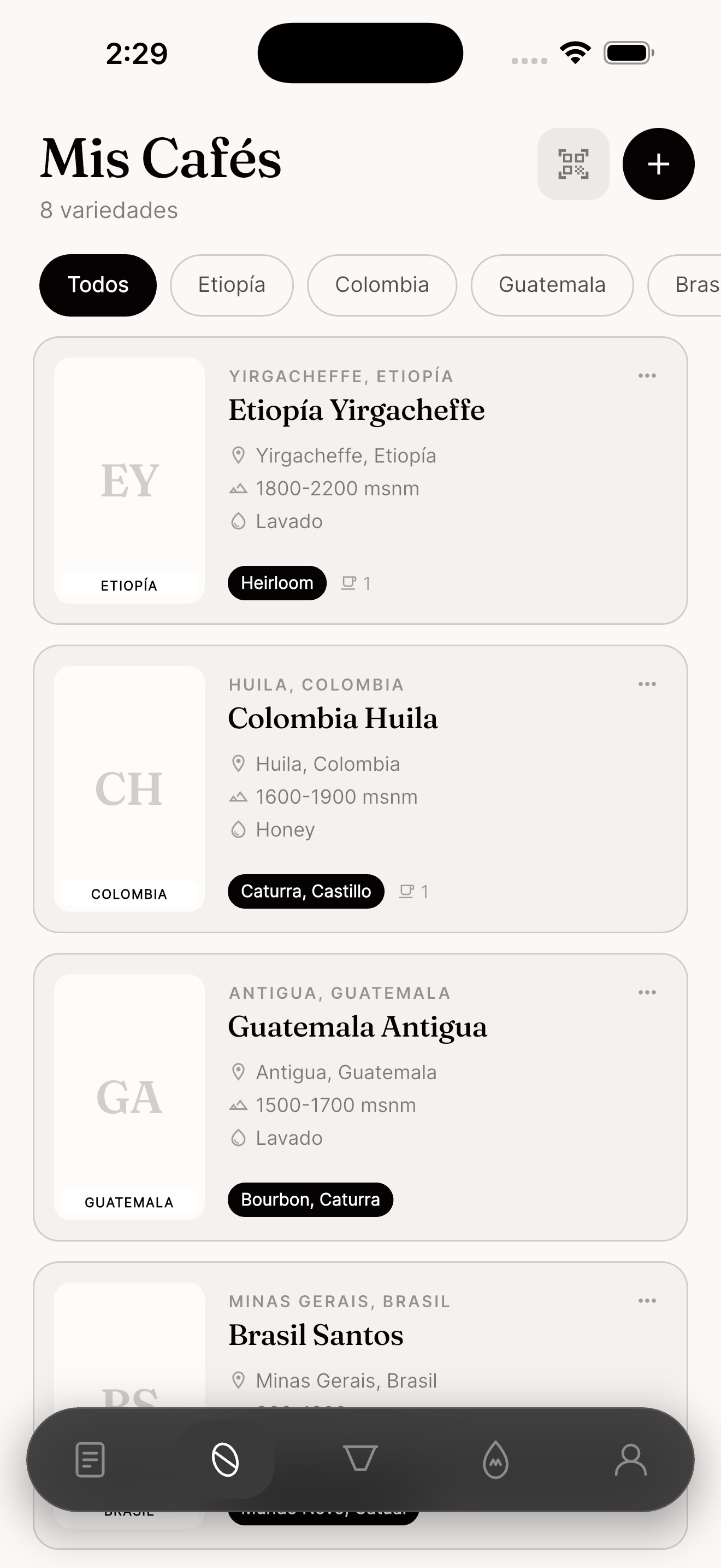 Biblioteca personal de cafés en Drippia